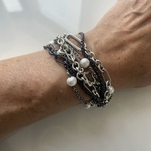 David Yurman Sterling Silver Toggle Chain Bracelet with Pearls